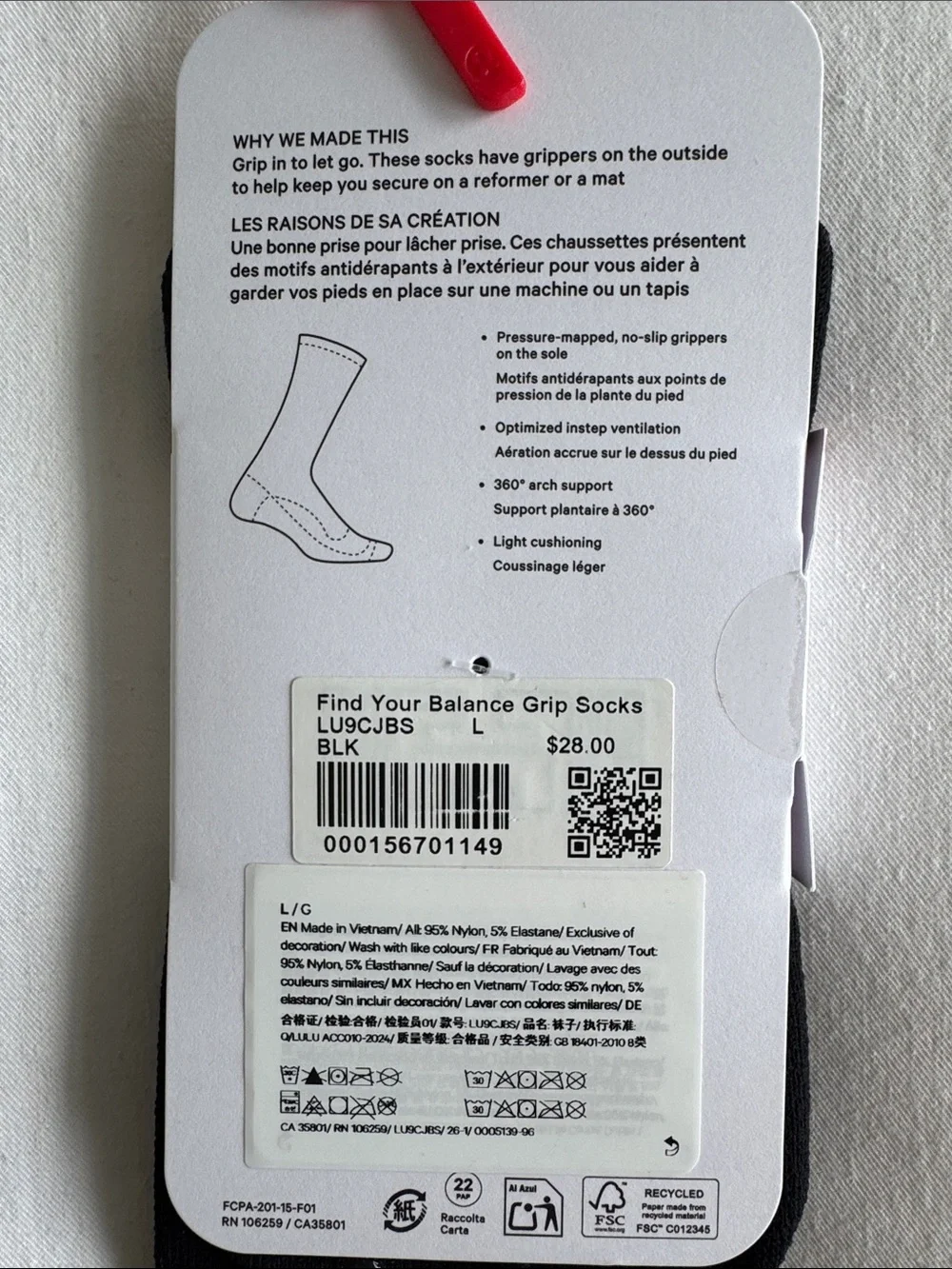 lululemon athletica Find Your Balance Grip Socks Black Size Large